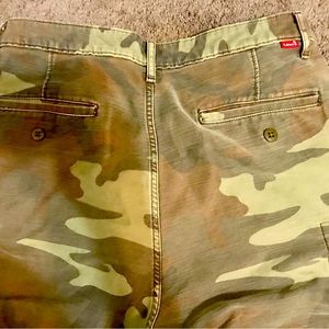 Camo denim shorts